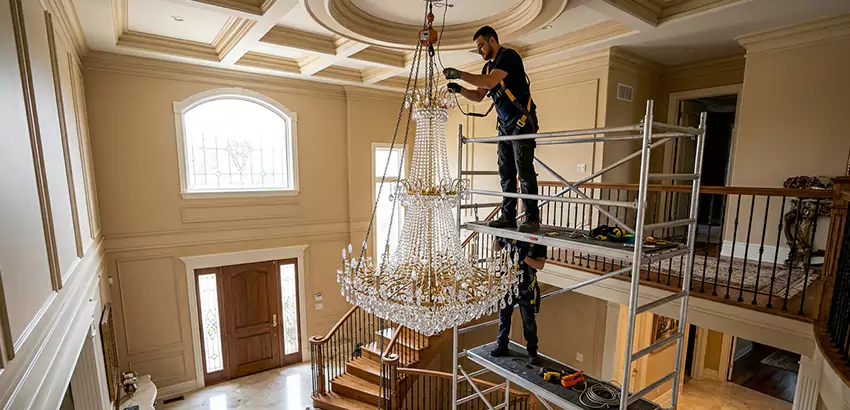 Two-Story Foyer Chandelier Installation in Bella Vista
